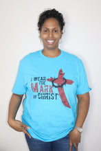 Load image into Gallery viewer, Kingdom apparel The Mark Stressed version tee - Caribbean Blue. Copyright 2020 Newford Apparel, LLC