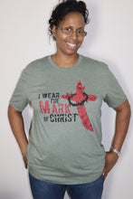 Load image into Gallery viewer, Kingdom apparel The Mark Stressed version tee - Military Green. Copyright 2020 Newford Apparel, LLC
