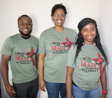 Load image into Gallery viewer, Kingdom apparel The Mark Stressed version tee - Military Green. Copyright 2020 Newford Apparel, LLC