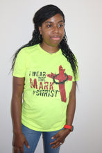 Load image into Gallery viewer, Kingdom apparel The Mark Stressed version tee - Neon Yellow. Copyright 2020 Newford Apparel, LLC